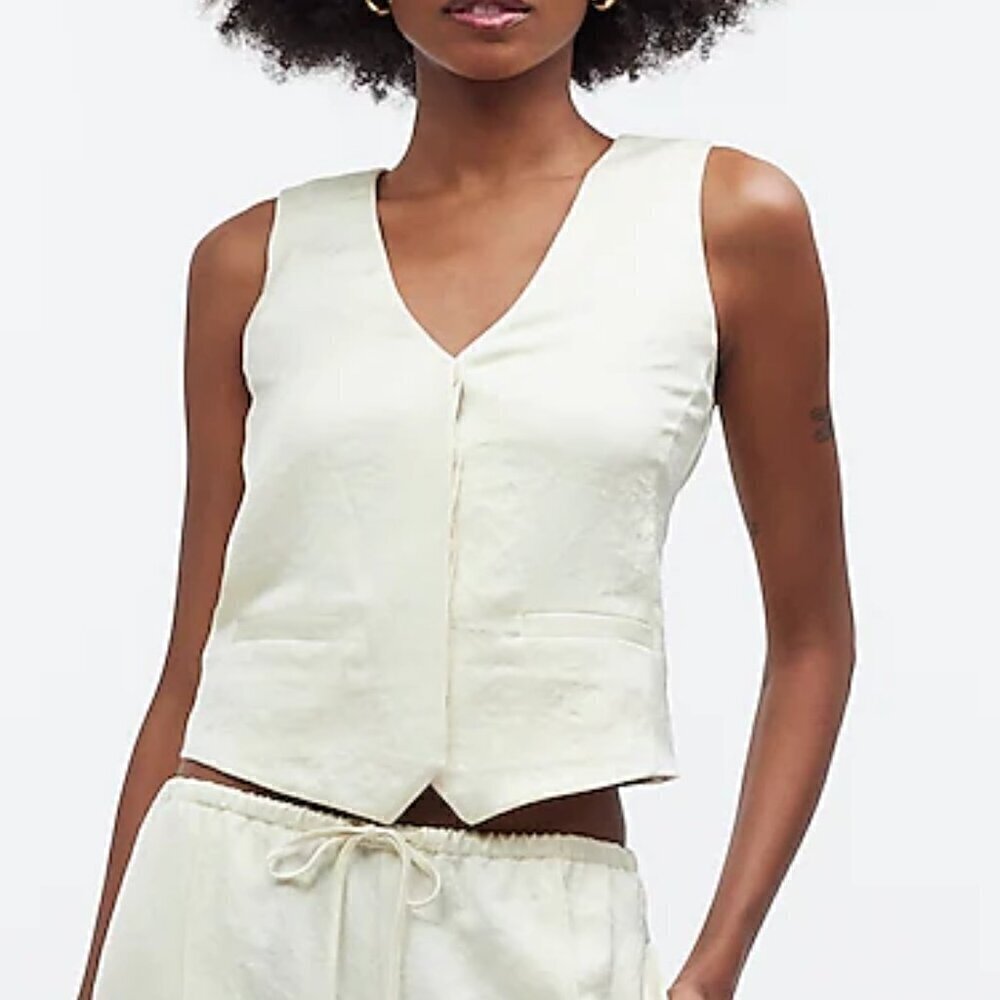 Madewell Button Front Drapey Satin Vest Top Yellow Size 00/XS NWT